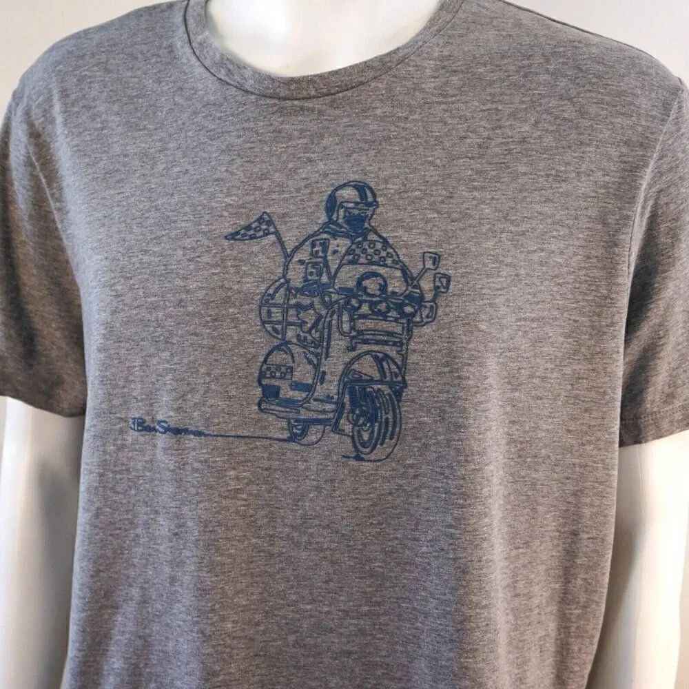 Ben Sherman T Shirt Mens XL Gray Graphic Motorcycle Print Short Sleeve
